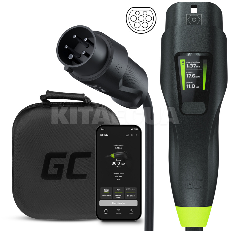 Зарядка для электромобиля 11 кВт 16A 3-фазы Type 2 (европейское авто) GC Habu EV Green Cell (EVGC01)