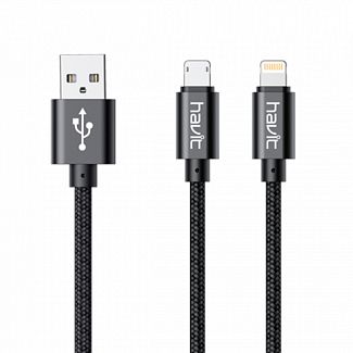 Кабель USB - microUSB/Lightning 2А 1м черный HAVIT