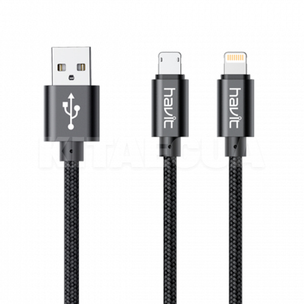 Кабель USB microUSB/Lightning 2А 1м чорний HAVIT (HV-CB336)