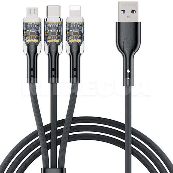 Кабель USB microUSB/Lightning/Type-C 2.4А PD-B94th 1.2м чорний Proda (PD-B94th-BK)