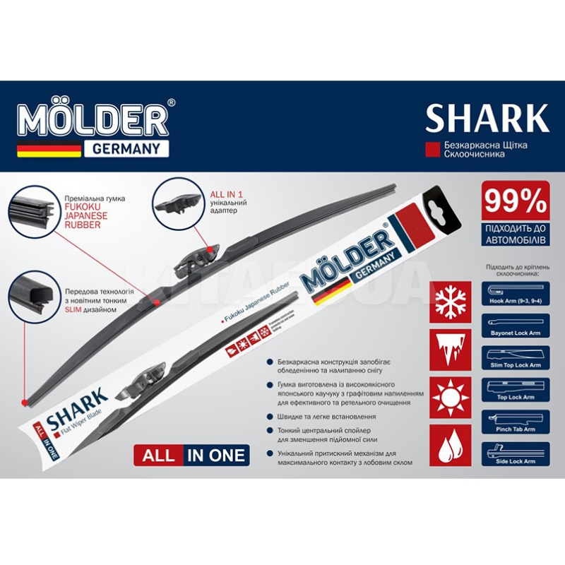 Щетка стеклоочистителя (дворник) 530мм бескаркасная SHARK MOLDER (MW530) - 5