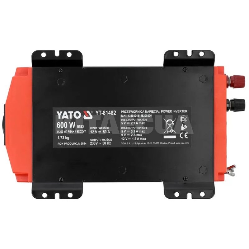 Инвертор 12В-230В 600Вт YATO (YT-81482) - 2