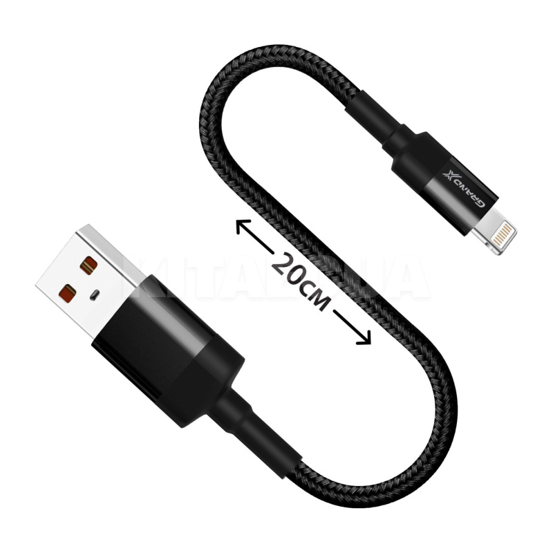Кабель USB - Lightning 0.2м черный Grand-X (FM-20L) - 3