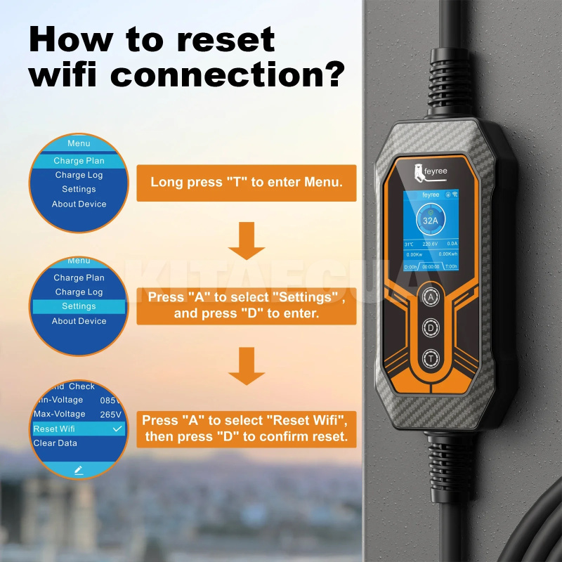 Зарядка для электромобиля Type Tesla 7.4 кВт 32A 1-фаза Wi-Fi Lion King FEYREE (FY7-32-1PH-TS-K8) - 3