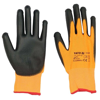 Перчатки рабочие полиуретановые желто-черные 8" YATO