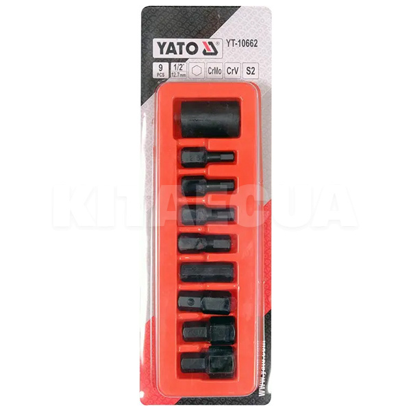 Набор бит ударных 1/2" HEX M6-M19 9 предметов YATO (YT-10662) - 2