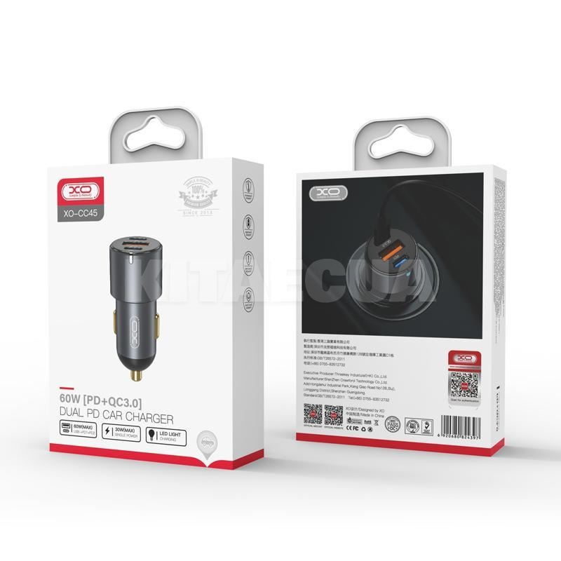 автомобільний зарядний пристрій USB+2Type-C 3А XO (XO-CC45-BK) - 4