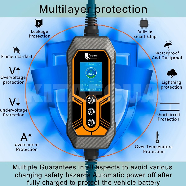 Зарядка для електромобіля Type 1 7.4 кВт 32А 1-фаза Lion King FEYREE (FY7-32-1PH-TP1-K7-C5) - 6