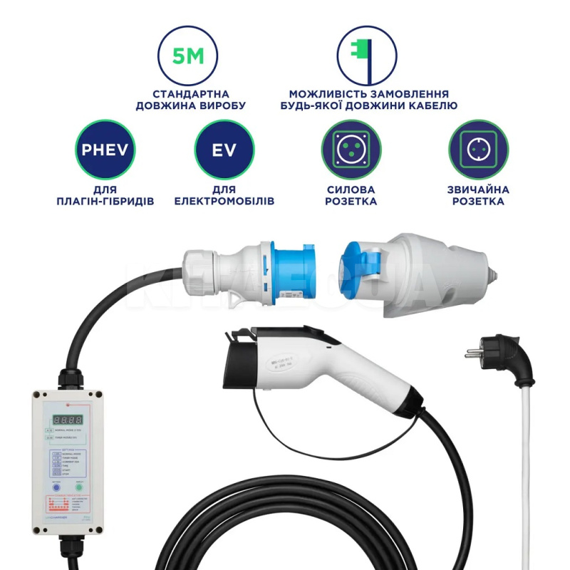 Зарядка для электромобиля Type 1 7.4 кВт 32А 1-фаза PRO UACHARGER (CHC-PR120711-21-7) - 5