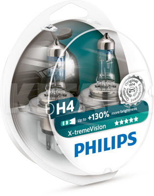 Галогеновая лампа H4 12V 60/55W X-tremeVision +130% (компл.) PHILIPS (PS 12342XV+S2)