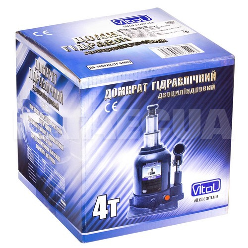 Домкрат гідравлічний пляшковий до 4т (160-390мм) 2 поршня VITOL (ДБ-40002Ц) - 2