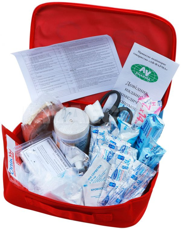 Аптечка медицинская автомобильная в красной сумке AV Pharma (AMA-1-RED) - 3