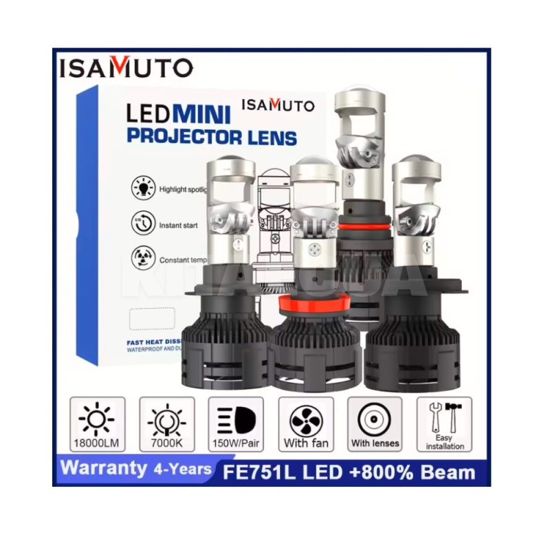 Мини LED линзы в фары H11 160W 6000K (A80)