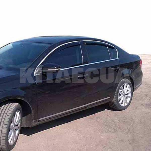 Дефлекторы окон (ветровики) на Volkswagen Passat B7 (2012-2015) с хром молдингом седан 4 шт. HIC (VW15-M) - 2