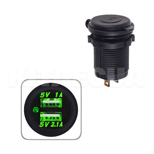 Автомобільний зарядний пристрій 12/24 В 3.1 а врізний зелене підсвічування VITOL (10251-Vitol) - 2