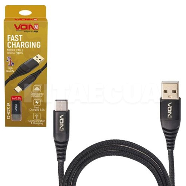 Кабель USB - Type C 3А CC-4201C 1м черный VOIN (CC-4201C BK)