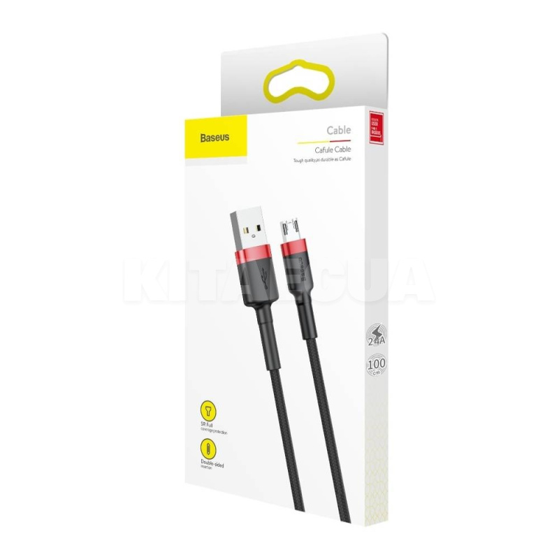 Кабель USB microUSB 2.4A Cafule 1м червоний/чорний BASEUS (CAMKLF-B91) - 2