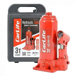 Домкрат гидравлический бутылочный 3т (180мм-340мм) с пластиковым кейсом CARLIFE