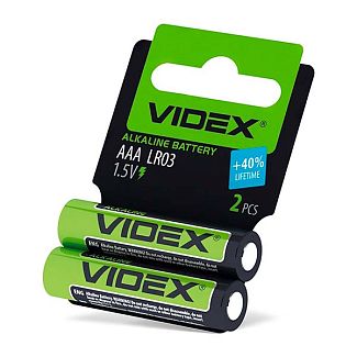 Батарейка циліндрична лужна AAA 1.5 В 2 шт. SHRINK CARD VIDEX