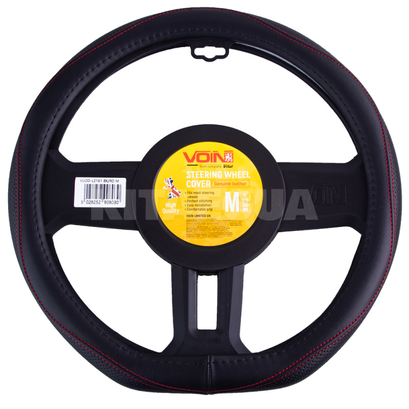 Чехол на руль M (37-39 см) чёрная натуральная кожа VOIN (VLOD-LF2161 BK R M)