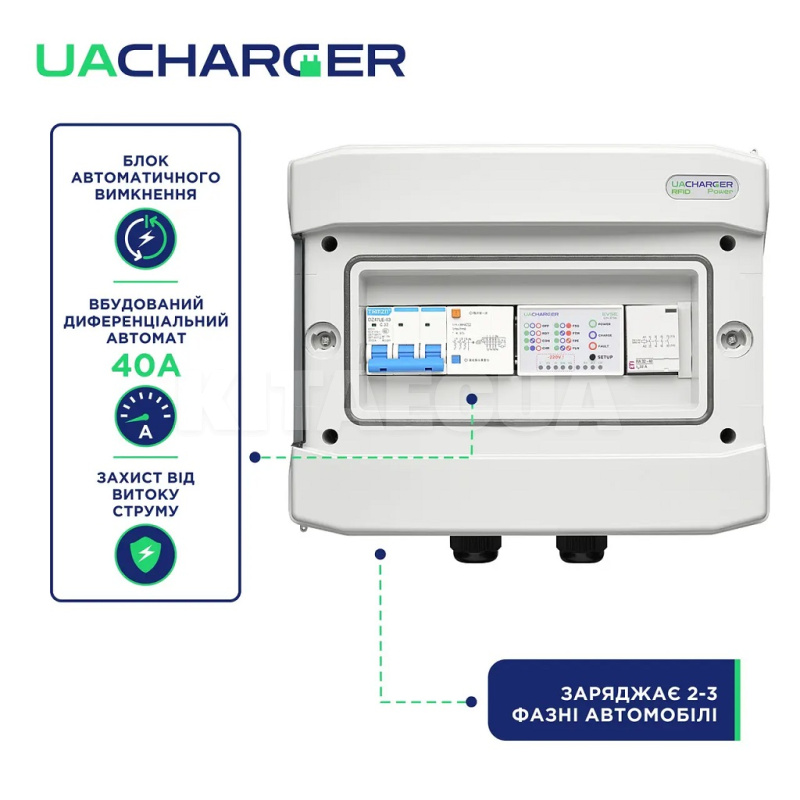 Зарядка для электромобиля 22 кВт 32А 3-фазы Type 2 (европейское авто) 9м Power RFID UACHARGER (CHC-PWRF222223-21-9) - 8