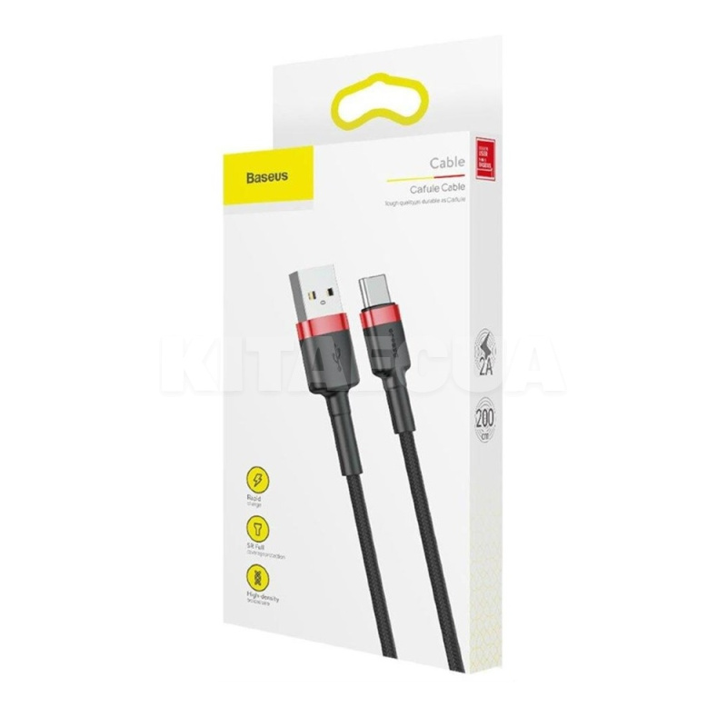 Кабель USB Type-C 3A Cafule 2м червоний/чорний BASEUS (CATKLF-C91) - 2
