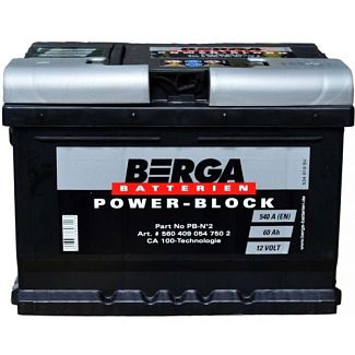 Аккумулятор автомобильный 60Ач 540А "+" справа BERGA
