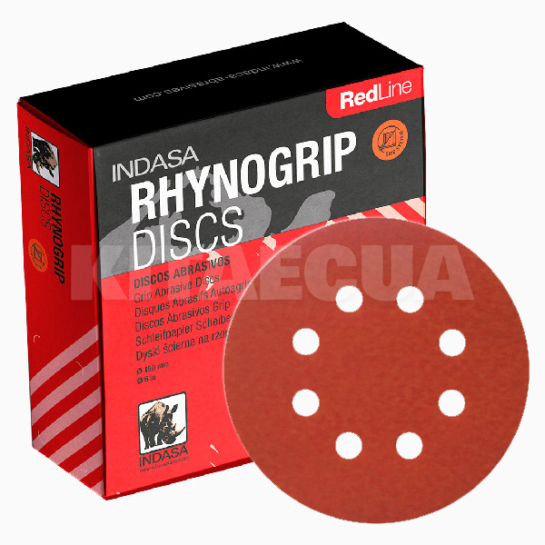 Диск шлифовальный 125 мм P80 8-отверствий Rhynogrip Red Line (50 шт) INDASA (03704-INDASA)
