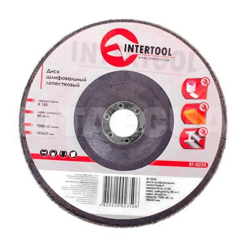 Диск шлифовальный 180/22 мм абразивный лепестковый К150 Intertool (BT-0235-Intertool)