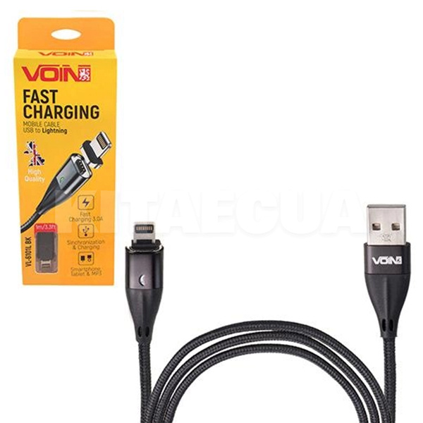 Кабель USB Lightning 3А VL-6102L 2м чорний VOIN (VL-6102L BK)