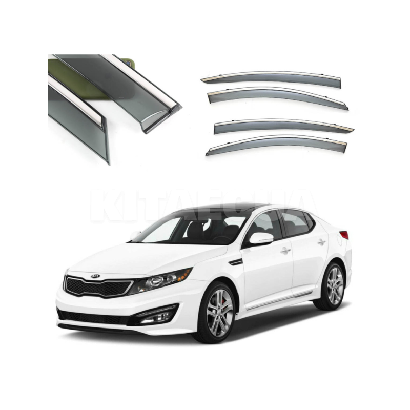 Дефлектори вікон (Вітровики) з нержавіючої сталі 3D на Kia Optima/K5 (2010-2016) 4 шт. FLY (BKAK51123-W/S)