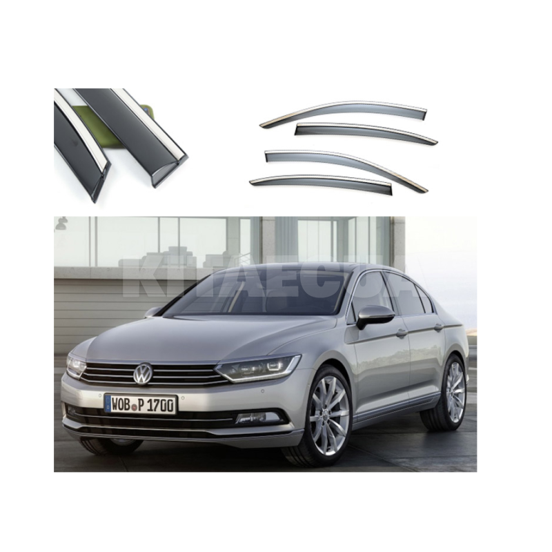 Дефлектори вікон (Вітровики) з нержавіючої сталі 3D на Volkswagen Passat B7/B8 (2011-н.в.) 4 шт. FLY (BVWP71123-USA VW18)