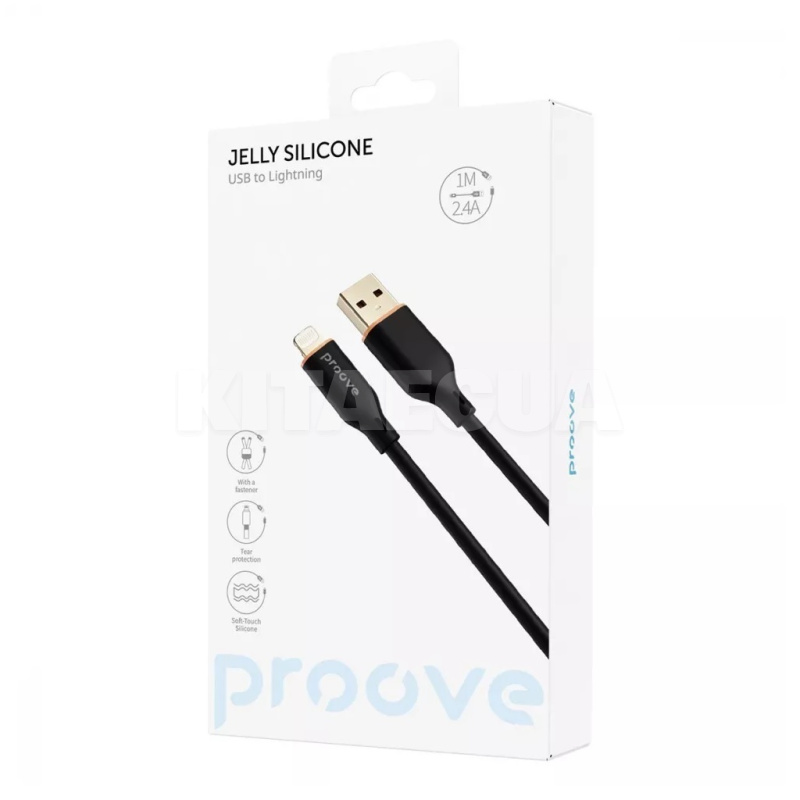 Кабель USB Lightning 2.4A 1м Jelly Silicone чорний PROOVE (491980001) - 5