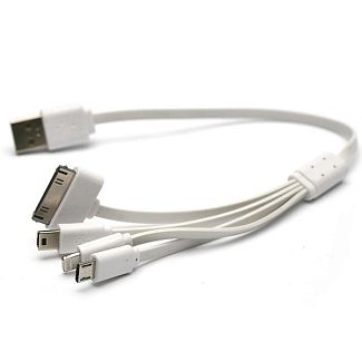 Кабель USB - Lightning/microUSB/miniUSB/30-pin 0.3м белый PowerPlant