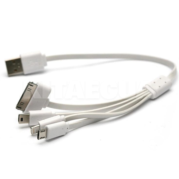 Кабель USB - Lightning/microUSB/miniUSB/30-pin 0.3м белый PowerPlant (KABUSBALL)