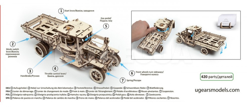 Механическая модель 3D пазл "Грузовик UGM-11" UGEARS (70015) - 12