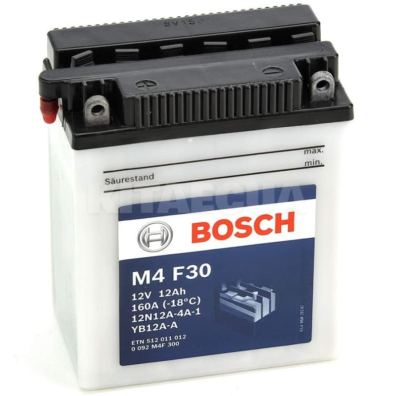 Аккумулятор автомобильный M4 F30 12Ач 120А "+" слева Bosch (0092M4F300)