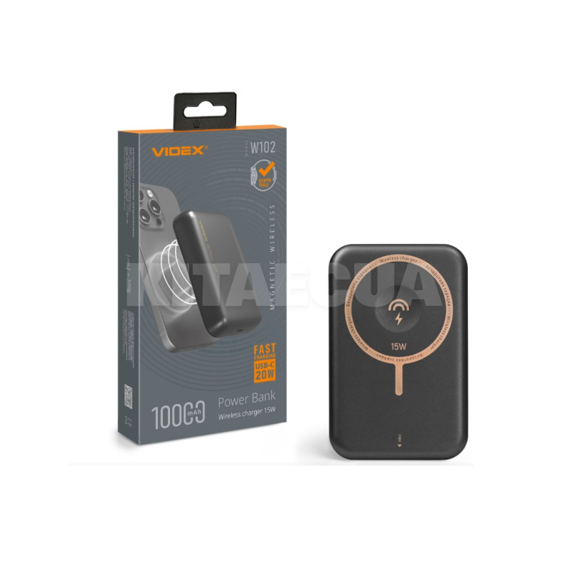 Повербанк с беспроводной зарядкой VPB-W102 10000mAh PD20W серый VIDEX (VPB-W102-G)
