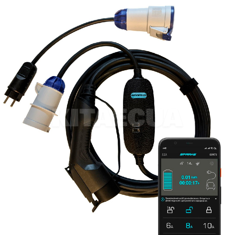 Зарядка для электромобиля 7.4 кВт 32А 1-фаза Type 1 (американское авто) Portable Smart SPARKS на AUDI e-tron (PS32T1)
