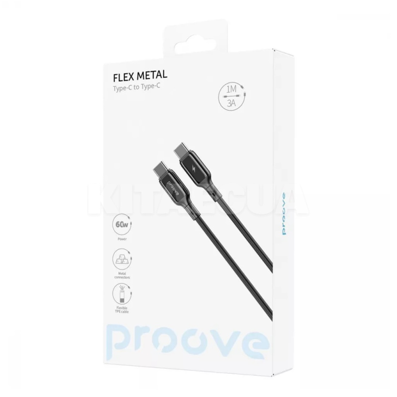 Кабель Type-C Type-C 60W 1м Flex Metal білий PROOVE (505050003) - 2
