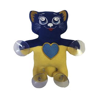 Игрушка для автомобиля сине-желтая на присосках Кот "Кот Патриот с большим сердцем" 