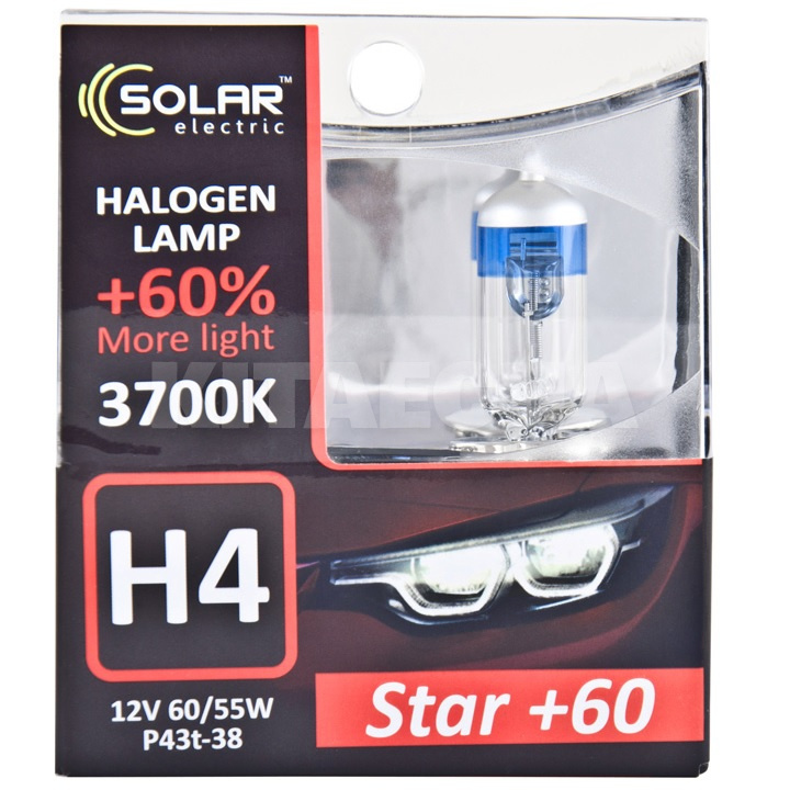 Галогенные лампы H4 60/55W 12V Starlight +60% комплект Solar (1234S2)