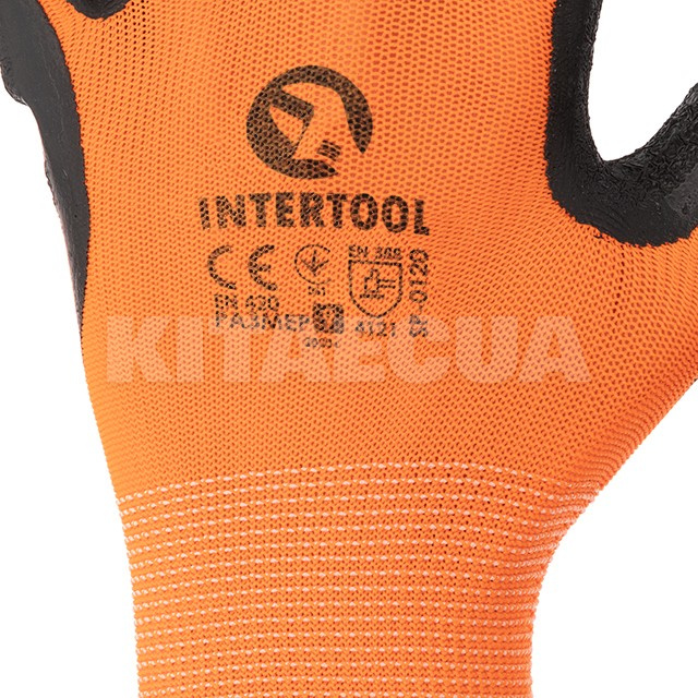 Перчатка оранжевая синтетическая с черным рифленым латексом 9" Intertool (SP-0120) - 3