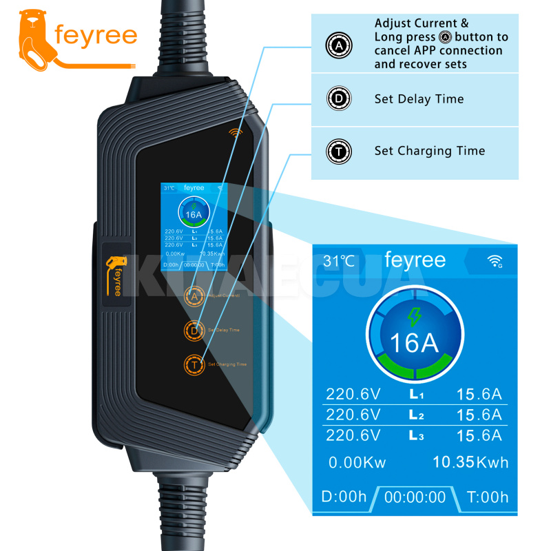 Зарядка для электромобиля 11 кВт 16A 3-фази GB/T AC (китайское авто) Wi-fi + переходник FEYREE (FY11-16-3PH-GB/T-WF) - 6