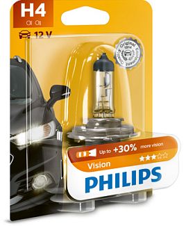 Галогенна лампа H4 60/55W 12V Vision +30% блістер PHILIPS