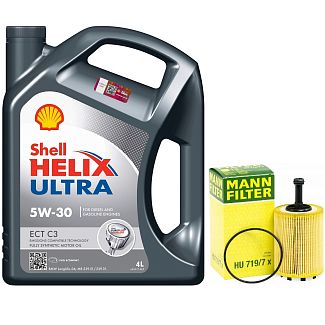 Масло синтетическое 4л 5W-30 Helix Ultra ECT C3 + фильтр Mann-Filter на VW Tiguan 2.0 TDI SHELL