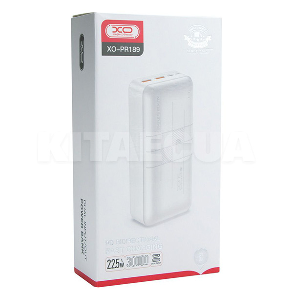 Повербанк PR189 30000 мАч PD20W+QC22.5W белый XO (6920680832033) - 2