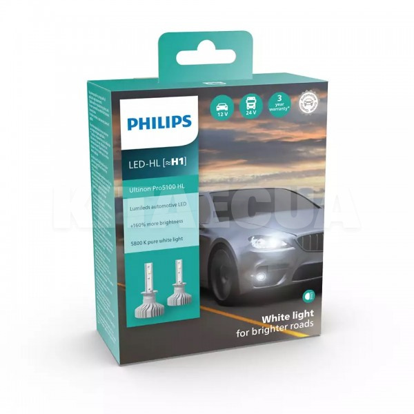 LED лампа для авто Ultinon Pro5100 HL P14.5s 12W 5800K (комплект) PHILIPS (11258U51X2)
