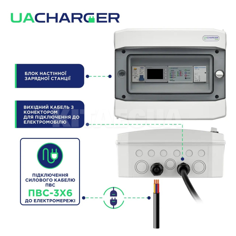 Зарядка для электромобиля 9.2 кВт 40А 1-фаза Type 1 (американское авто) 4.6м WALL WiFi UACHARGER (CHS-WLWF220911-23) - 4