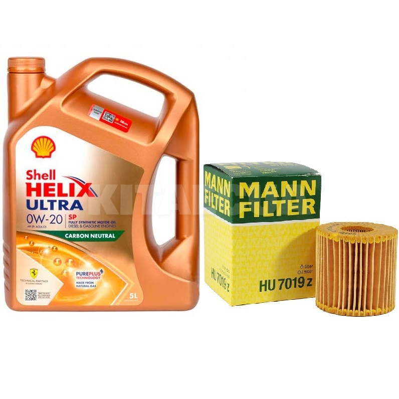 Масло синтетическое 5л 0W-20 Helix Ultra + фильтр Mann-Filter на Toyota Camry 2.5 SHELL (ТОВ-У512788-HU7019Z)